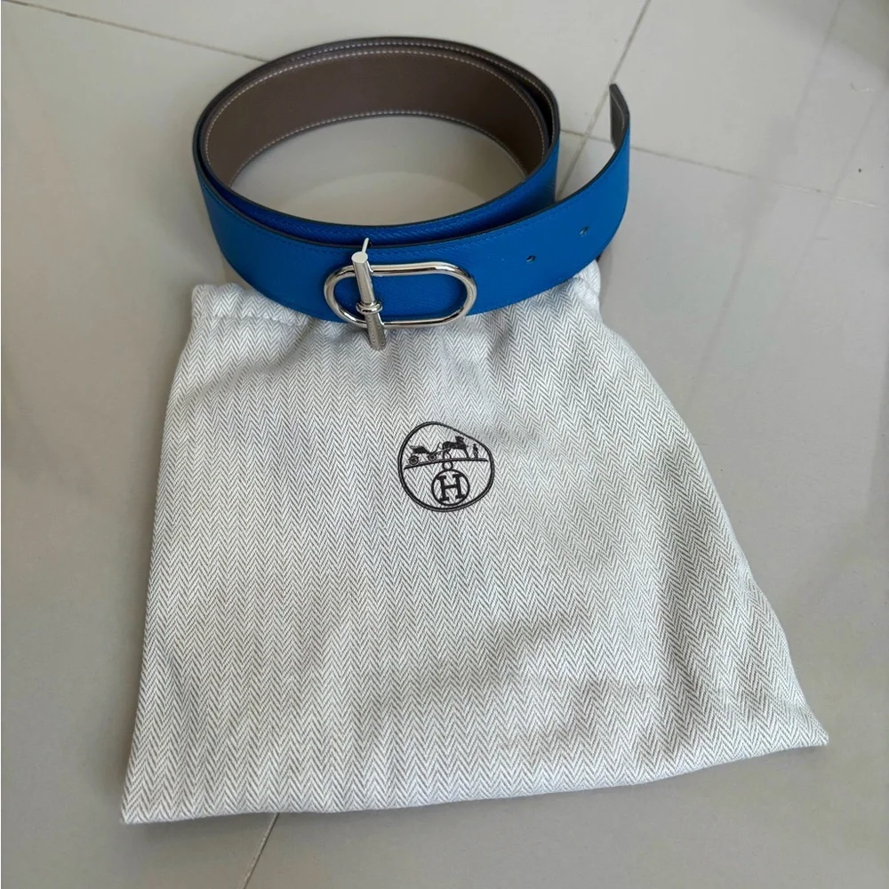 100% Authentic HERMES Ithaque belt buckle & Reversible leather strap 90cm - Picture 2 of 15